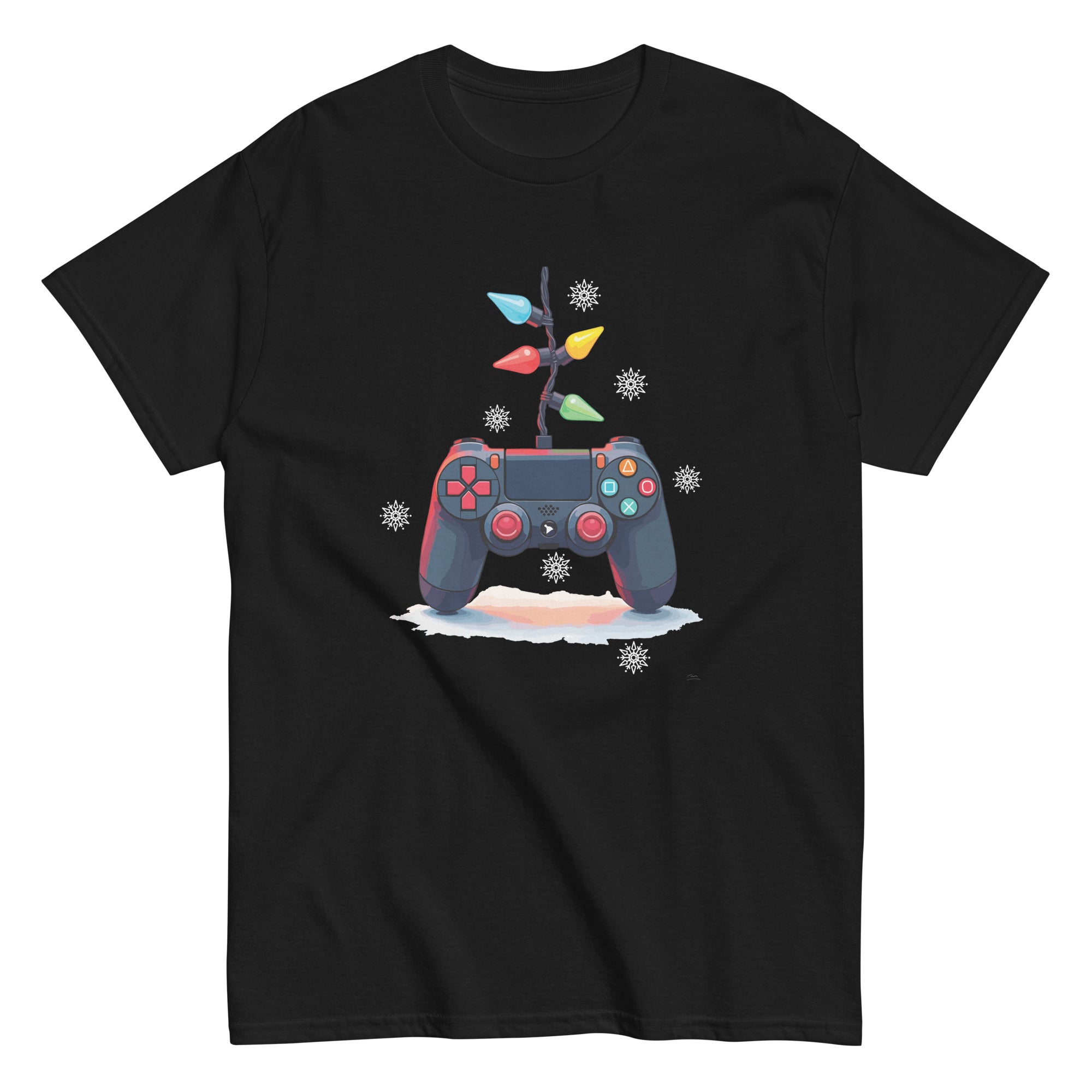 christmas-santa-elf-lights-gaming-controllers-xmas-boys-kids-unisex-classic-tee