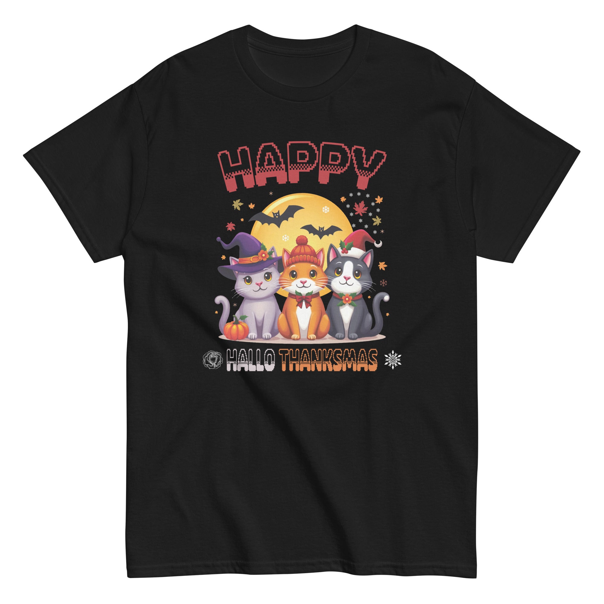 halloween-thanksgiving-christmas-happy-hallothanksmas-cats-unisex-classic-tee