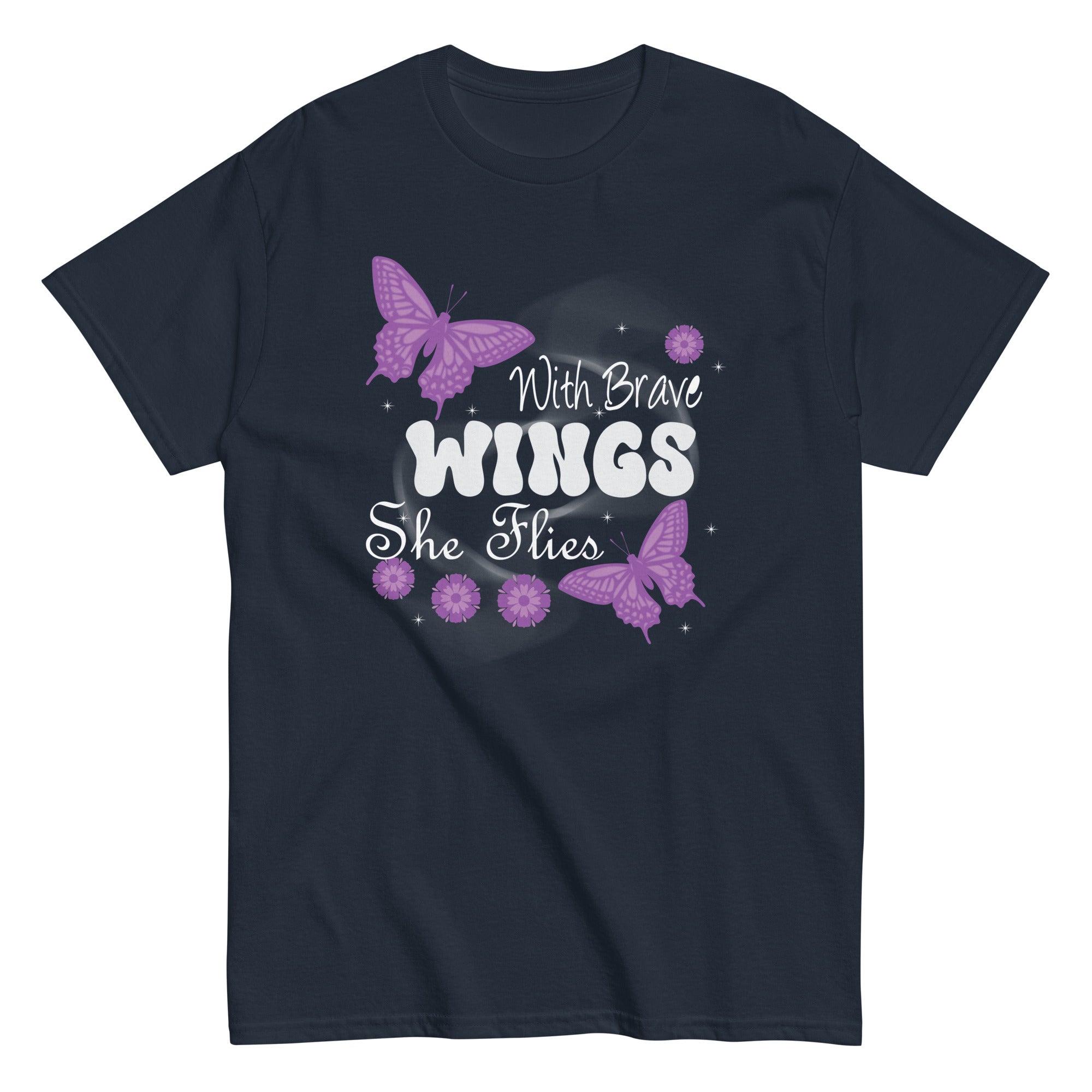 Purple Butterfly Tee With Brave Wings She Flies Tee Women Unisex classic tee