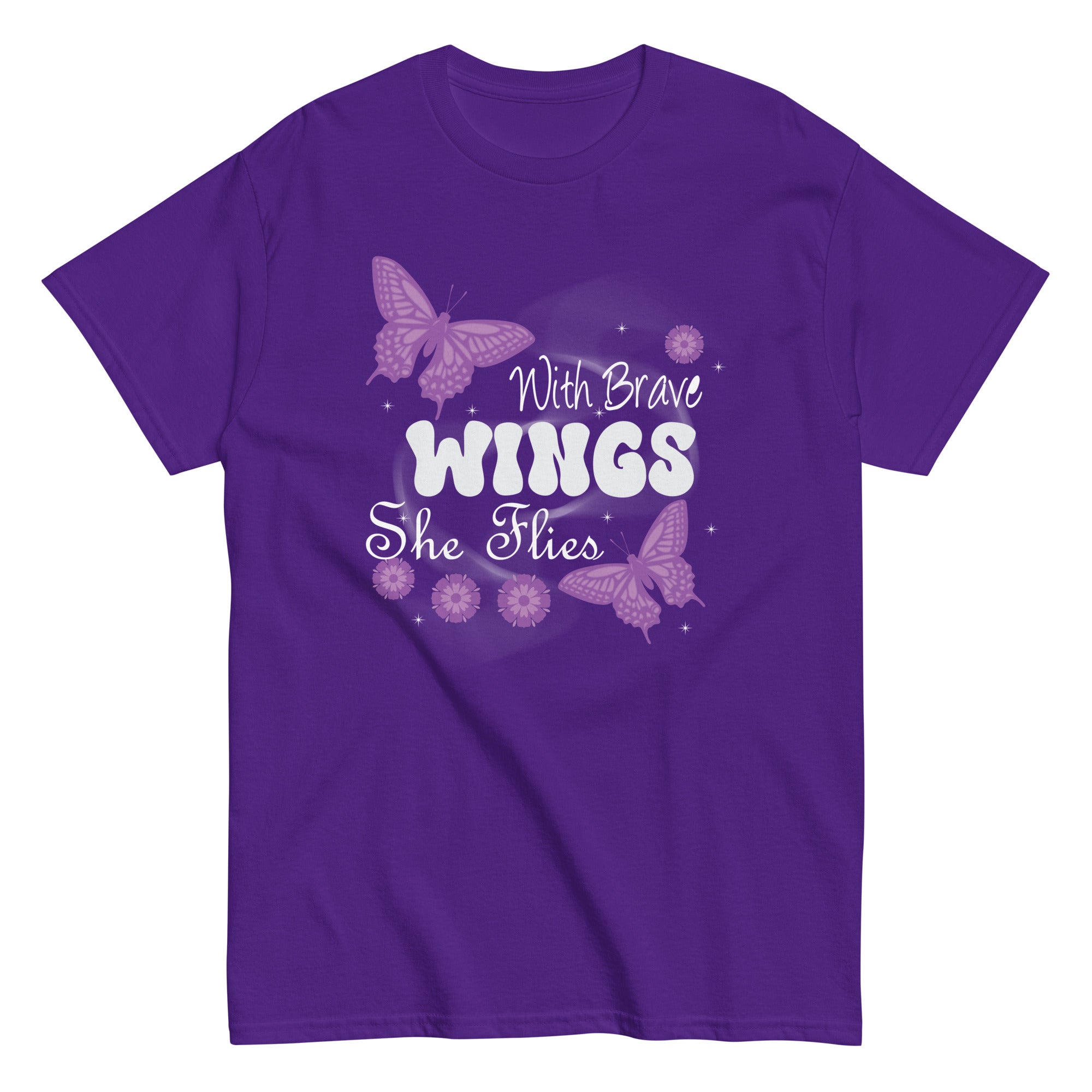 Purple Butterfly Tee With Brave Wings She Flies Tee Women Unisex classic tee